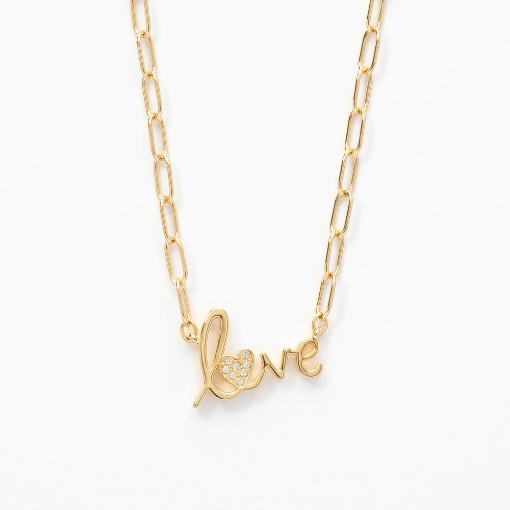 Touchstone Crystal Gold Love Script Pendant Necklace Crystal Heart